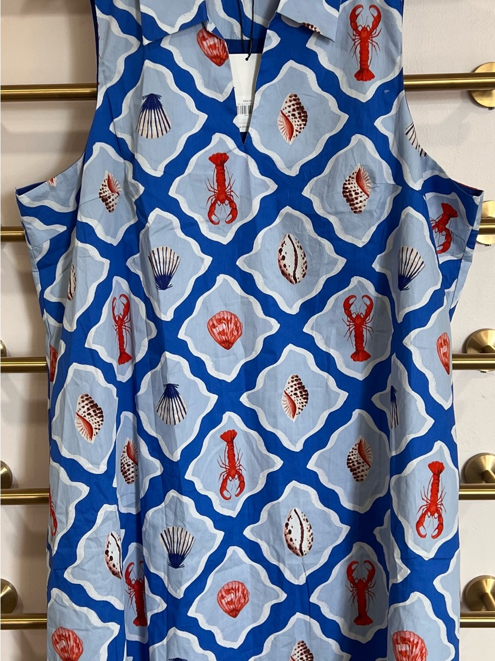 Sleeveless Blue Shell & Lobster Print Women's Dress